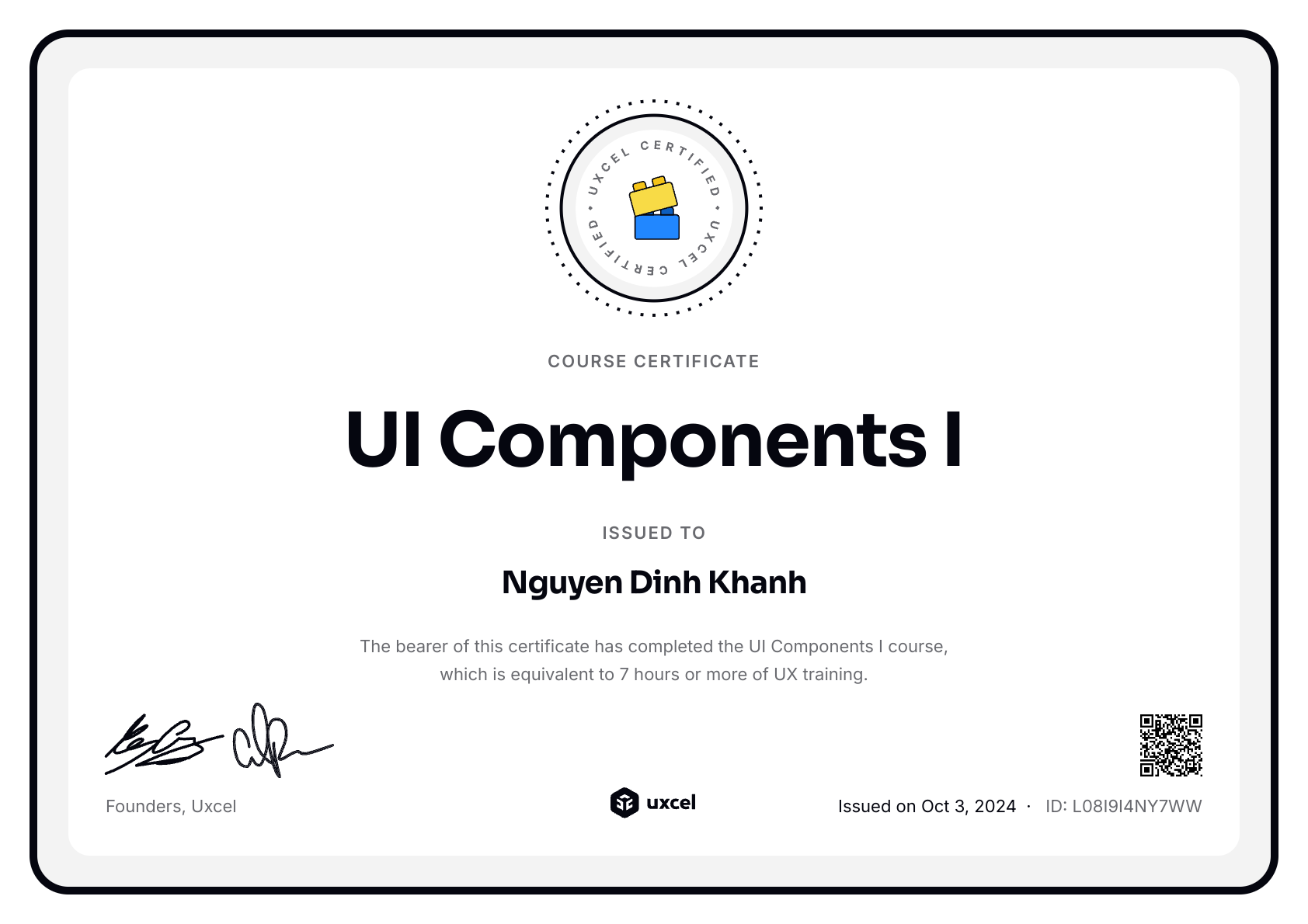 Nguyen Dinh Khanh's certificate